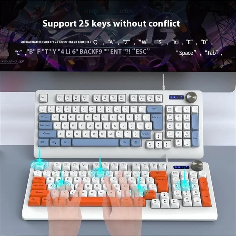 Y-FRUITFUL K93 Color Splicing Wired Keyboard 93-Key RGB Light Office Gaming Computer Keyboard - Blue+White