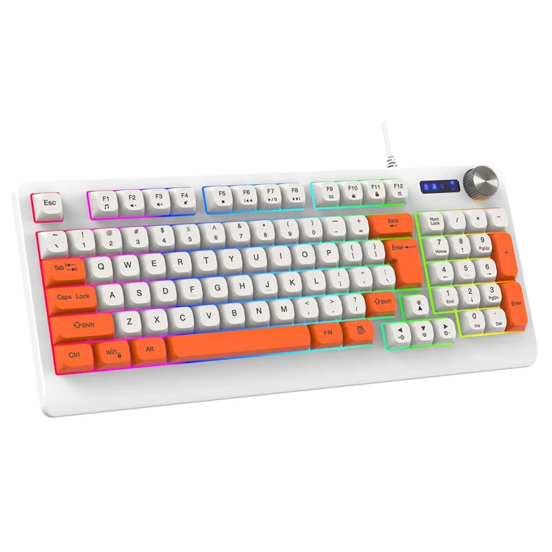 Y-FRUITFUL K93 Color Splicing Wired Keyboard 93-Key RGB Light Office Gaming Computer Keyboard - Orange+White