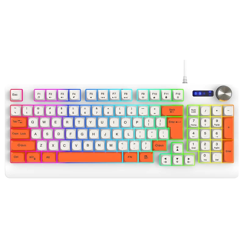 Y-FRUITFUL K93 Color Splicing Wired Keyboard 93-Key RGB Light Office Gaming Computer Keyboard - Orange+White