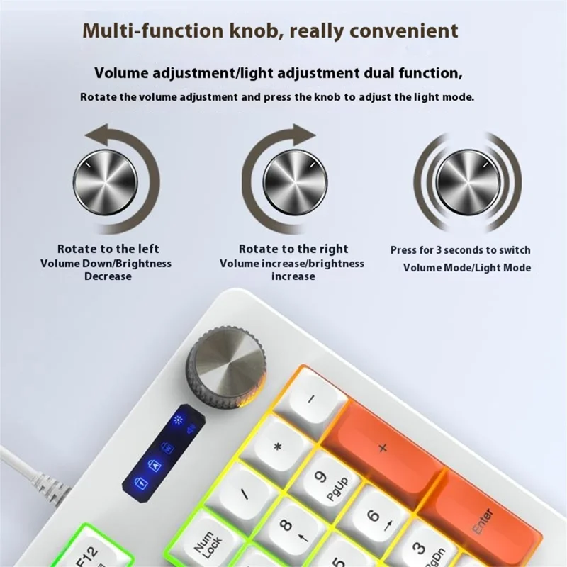 Y-FRUITFUL K93 Color Splicing Wired Keyboard 93-Key RGB Light Office Gaming Computer Keyboard - Orange+White