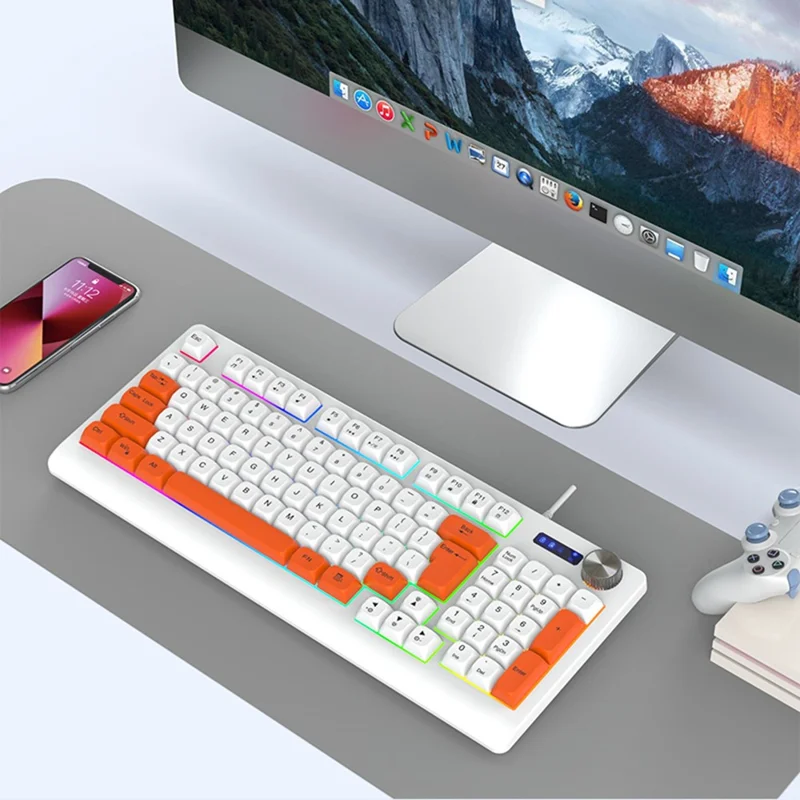 Y-FRUITFUL K93 Color Splicing Wired Keyboard 93-Key RGB Light Office Gaming Computer Keyboard - Orange+White