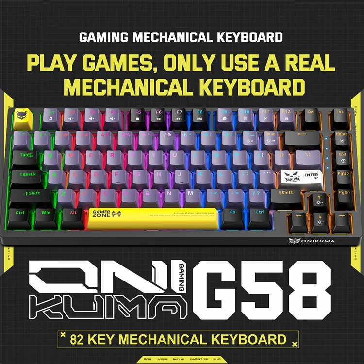 ONIKUMA G58 Hot-Swappable 82-Key Mechanical Gaming Keyboard RGB Lighting Wired Keyboard - Black