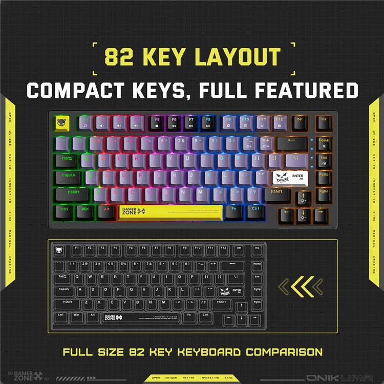 ONIKUMA G58 Hot-Swappable 82-Key Mechanical Gaming Keyboard RGB Lighting Wired Keyboard - Black