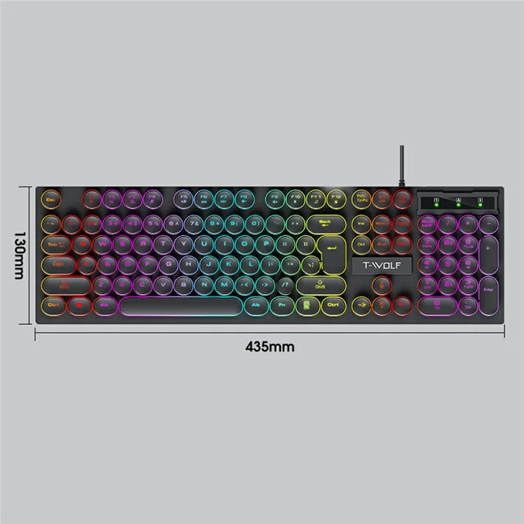 T-WOLF T80 Clavier de Jeu Mécanique Rétro Punk avec Touches Rondes, Rétroéclairage Coloré, Filaire, Noir