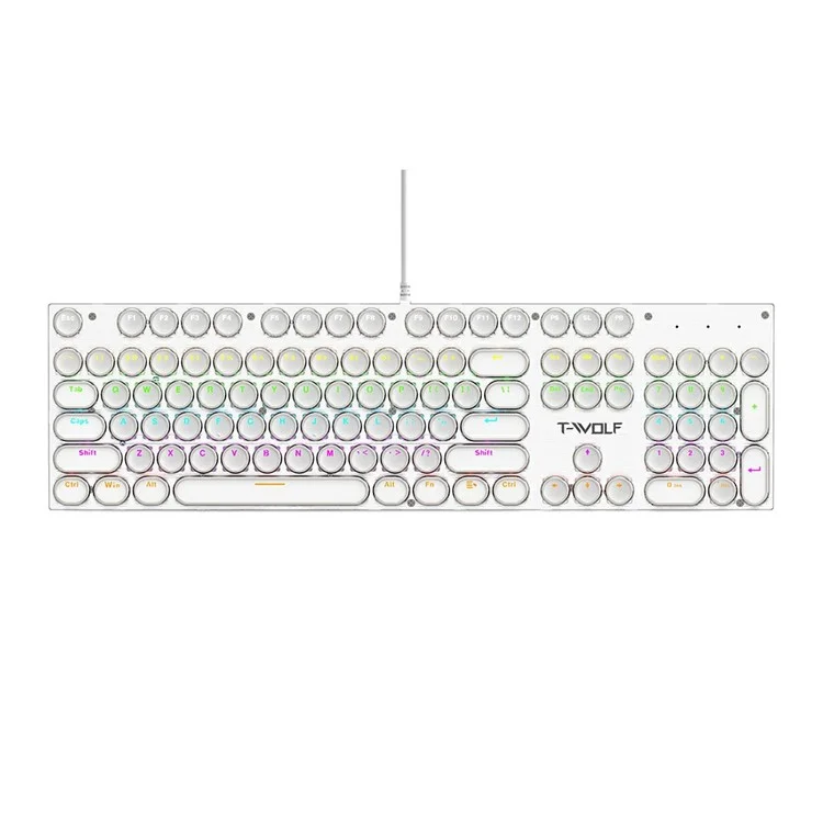 T-WOLF T75 Electroplated Punk 104 Keys Mechanical Gaming Keyboard with RGB Backlit USB Wired Keyboard - White