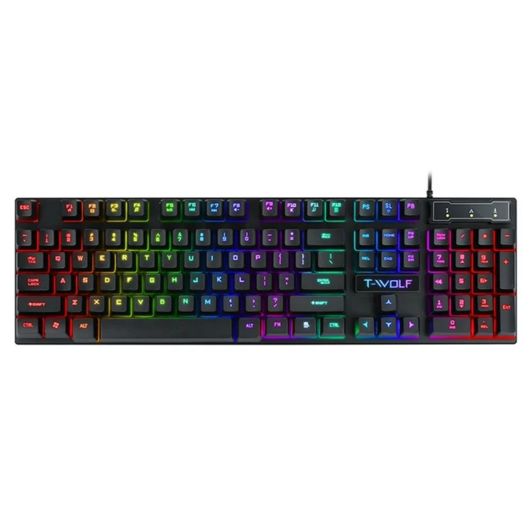 T-WOLF T20 Clavier de Jeu Mécanique Filaire USB avec Rétroéclairage Coloré Ergonomique