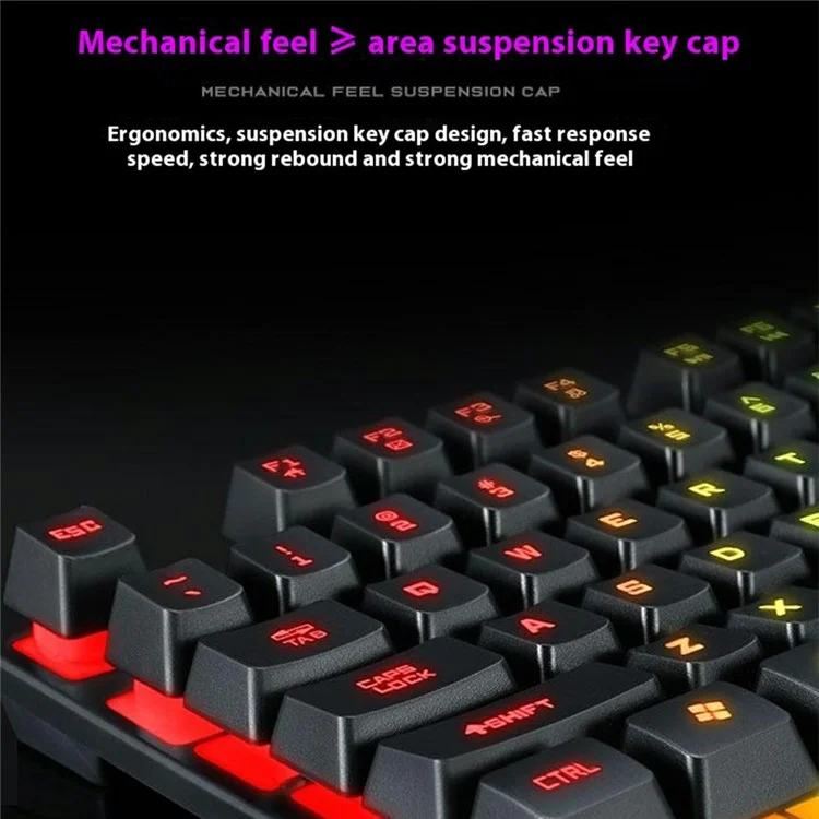 T-WOLF T20 Clavier de Jeu Mécanique Filaire USB avec Rétroéclairage Coloré Ergonomique