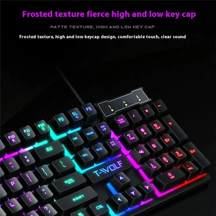 T-WOLF T20 Clavier de Jeu Mécanique Filaire USB avec Rétroéclairage Coloré Ergonomique