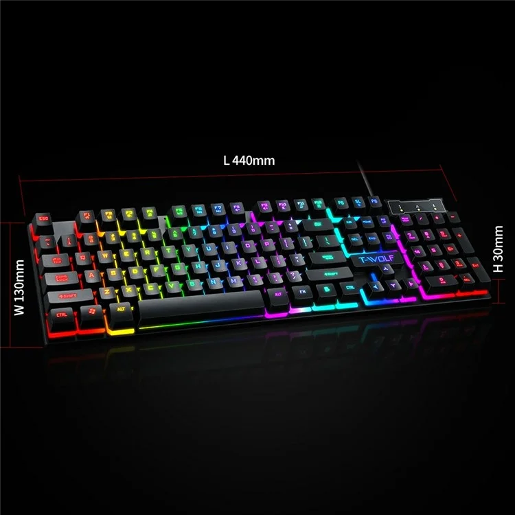 T-WOLF T20 Clavier de Jeu Mécanique Filaire USB avec Rétroéclairage Coloré Ergonomique