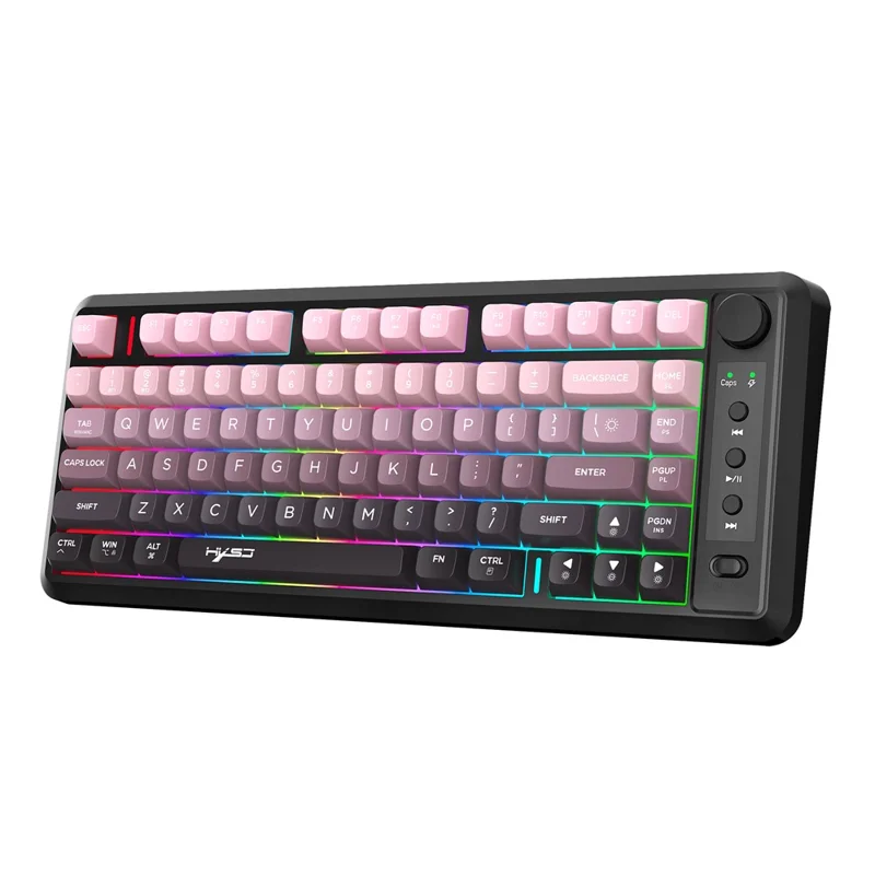 HXSJ L400 81 Keys Membrane Keyboard 2.4G + Bluetooth-compatible Tri-Mode Wireless Keyboard with RGB Backlit - Black / Pink Gradient