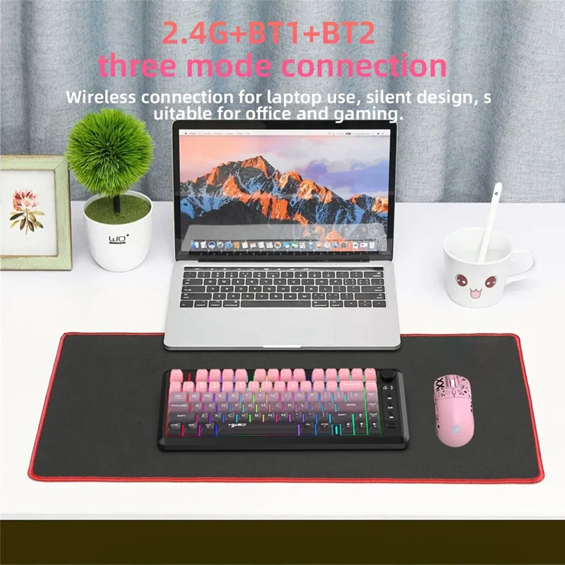 HXSJ L400 81 Keys Membrane Keyboard 2.4G + Bluetooth-compatible Tri-Mode Wireless Keyboard with RGB Backlit - Black / Pink Gradient