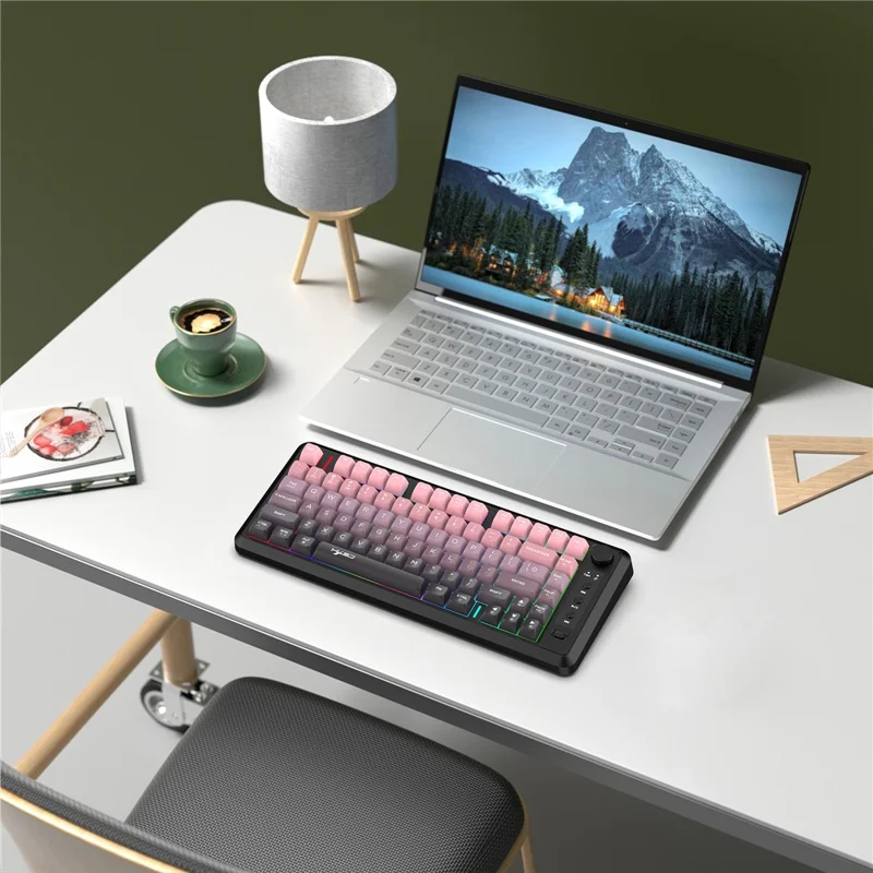 HXSJ L400 81 Keys Membrane Keyboard 2.4G + Bluetooth-compatible Tri-Mode Wireless Keyboard with RGB Backlit - Black / Pink Gradient