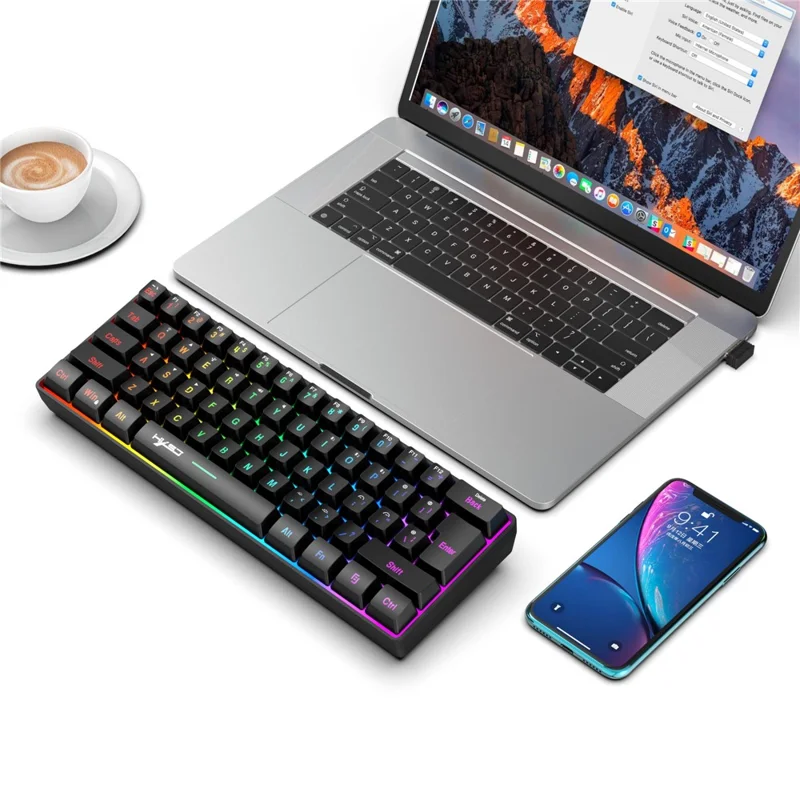 Tastiera da Gaming HXSJ L500 con 61 Tasti - Modalità Tripla 2,4G / Bluetooth / Cablata con Retroilluminazione RGB - Nero