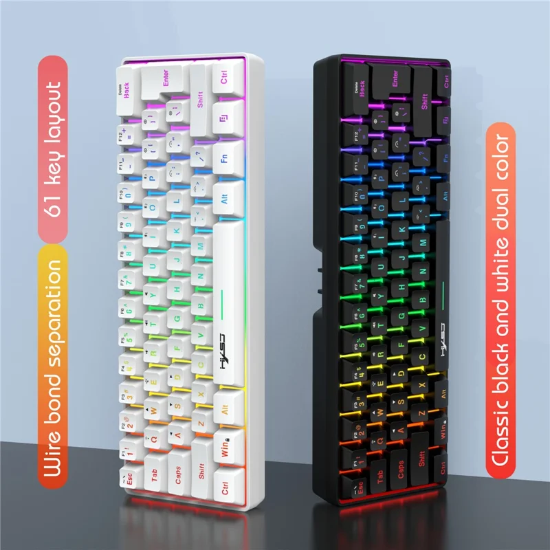 Tastiera da Gaming HXSJ L500 con 61 Tasti - Modalità Tripla 2,4G / Bluetooth / Cablata con Retroilluminazione RGB - Nero