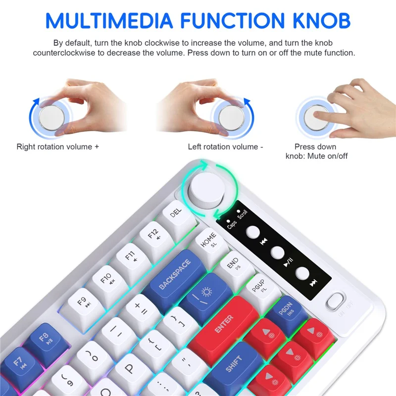 HXSJ L400 81 Keys Membrane Keyboard 2.4G + Bluetooth-compatible Tri-Mode Wireless Keyboard with RGB Backlit - Blue+White+Red