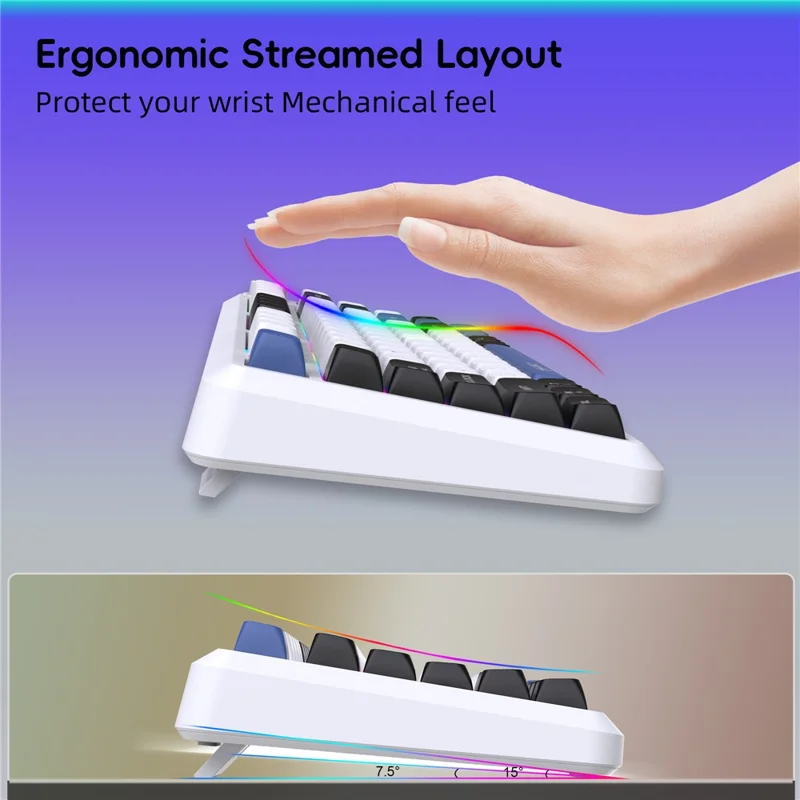 HXSJ L400 81 Keys Membrane Keyboard 2.4G + Bluetooth-compatible Tri-Mode Wireless Keyboard with RGB Backlit - Blue+White+Red