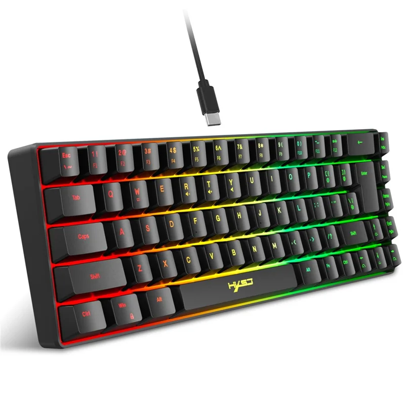 HXSJ V200 68 Keys USB Wired Membrane Keyboard with RGB Backlit Gaming Keyboard - Black