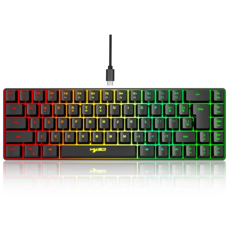 HXSJ V200 68 Keys USB Wired Membrane Keyboard with RGB Backlit Gaming Keyboard - Black