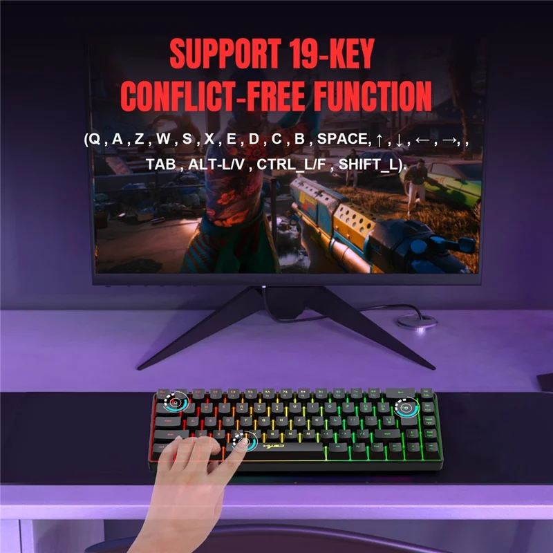 HXSJ V200 68 Keys USB Wired Membrane Keyboard with RGB Backlit Gaming Keyboard - Black