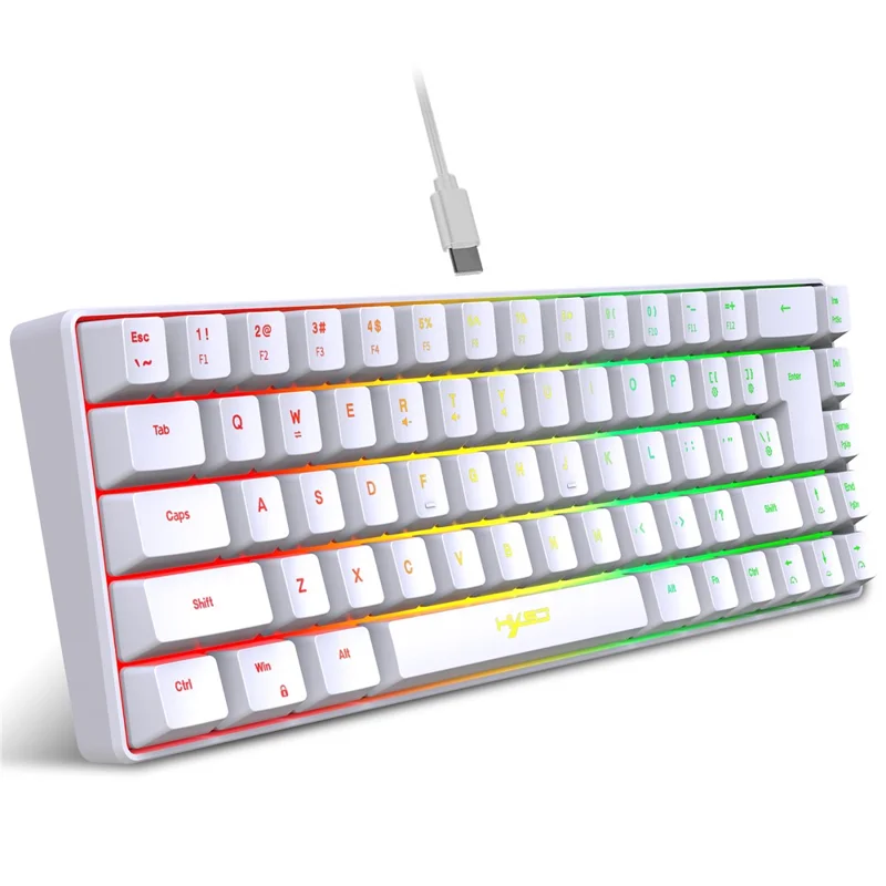 HXSJ V200 68 Keys USB Wired Membrane Keyboard with RGB Backlit Gaming Keyboard - White