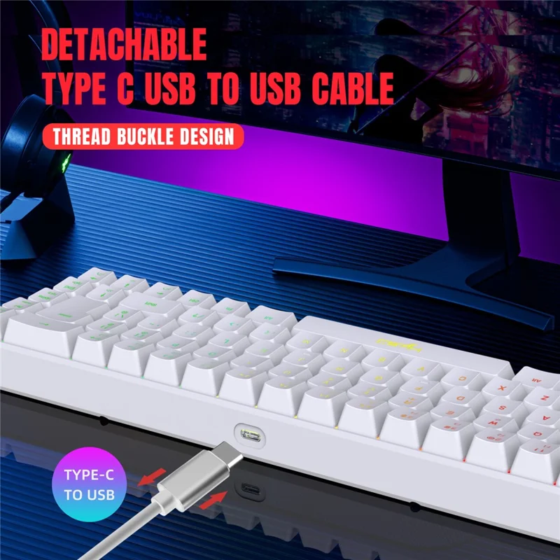 HXSJ V200 68 Keys USB Wired Membrane Keyboard with RGB Backlit Gaming Keyboard - White