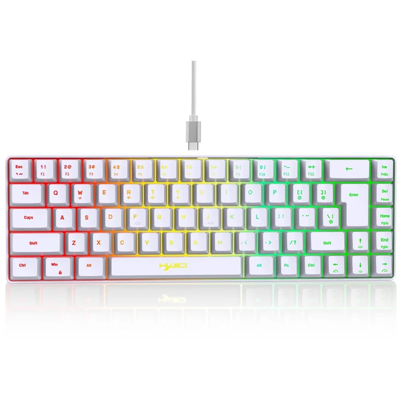 HXSJ V200 68 Keys USB Wired Membrane Keyboard with RGB Backlit Gaming Keyboard - White
