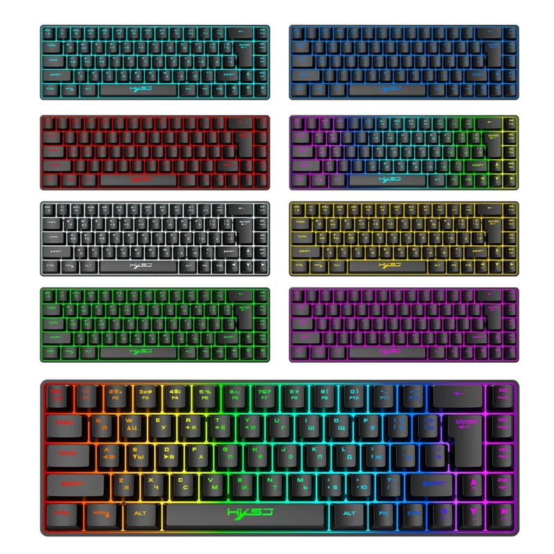 HXSJ V200 Russian Version 68 Keys Wired Membrane Keyboard with RGB Backlight Ergonomic Gaming Keyboard - Black