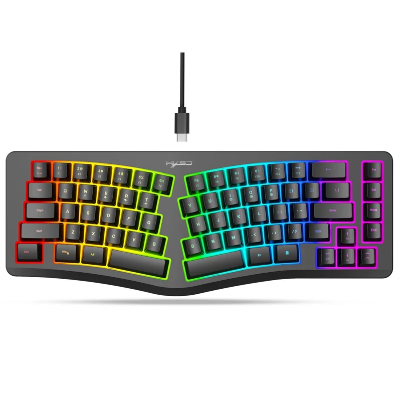 HXSJ J70 Ergonomic 69 Keys Wired Keyboard for Desktop Laptop Membrane Gaming Keyboard with RGB Backlit - Black