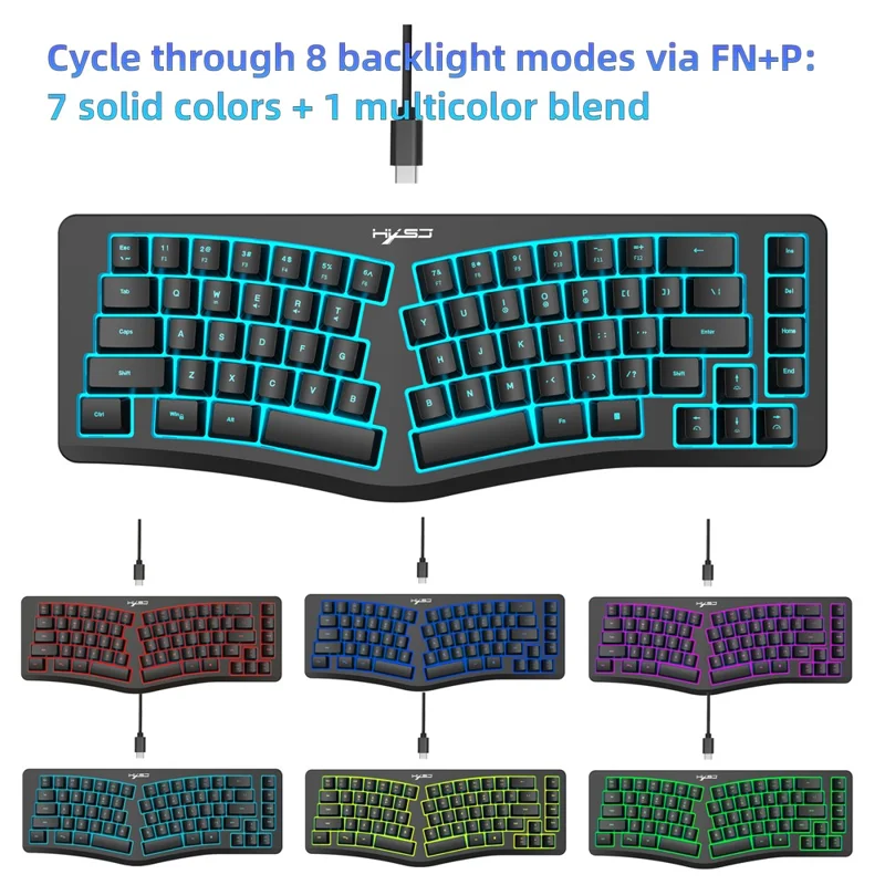 HXSJ J70 Ergonomic 69 Keys Wired Keyboard for Desktop Laptop Membrane Gaming Keyboard with RGB Backlit - Black
