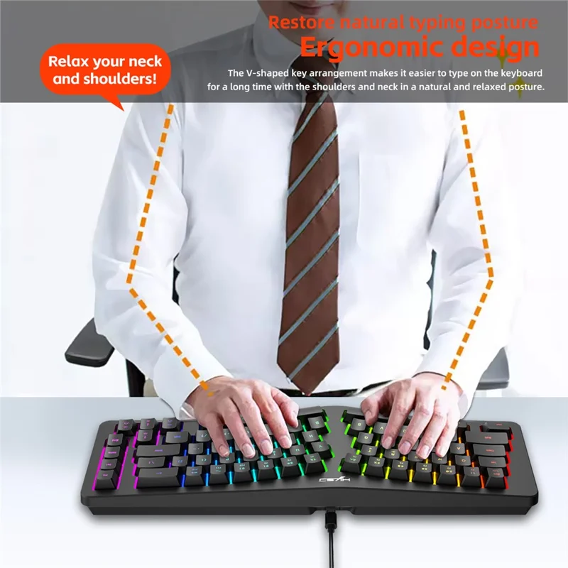 HXSJ J70 Ergonomic 69 Keys Wired Keyboard for Desktop Laptop Membrane Gaming Keyboard with RGB Backlit - Black