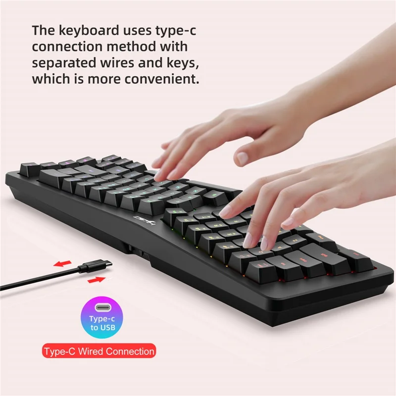 HXSJ J70 Ergonomic 69 Keys Wired Keyboard for Desktop Laptop Membrane Gaming Keyboard with RGB Backlit - Black
