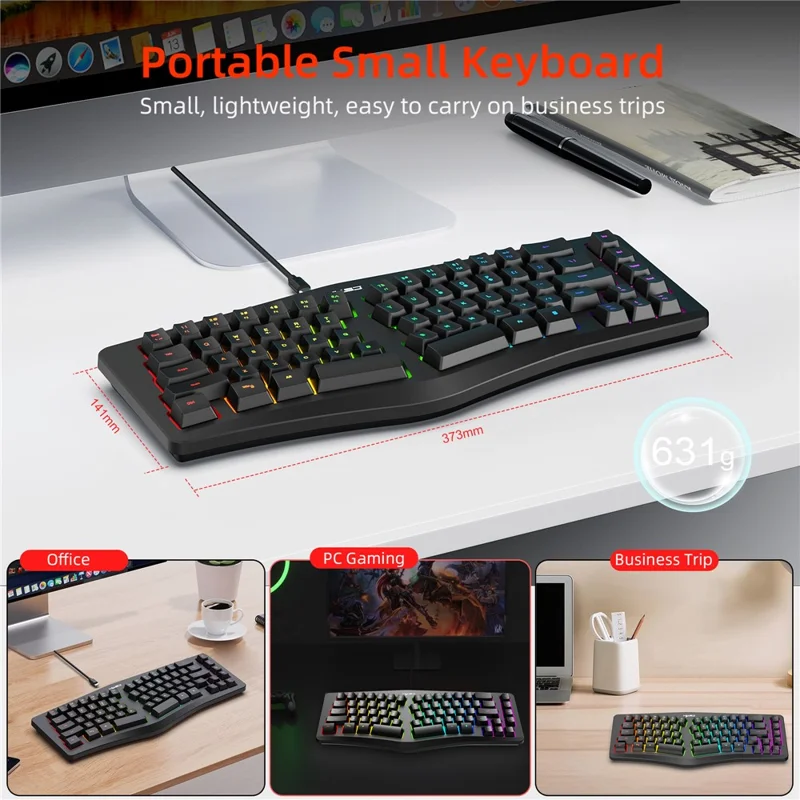 HXSJ J70 Ergonomic 69 Keys Wired Keyboard for Desktop Laptop Membrane Gaming Keyboard with RGB Backlit - Black