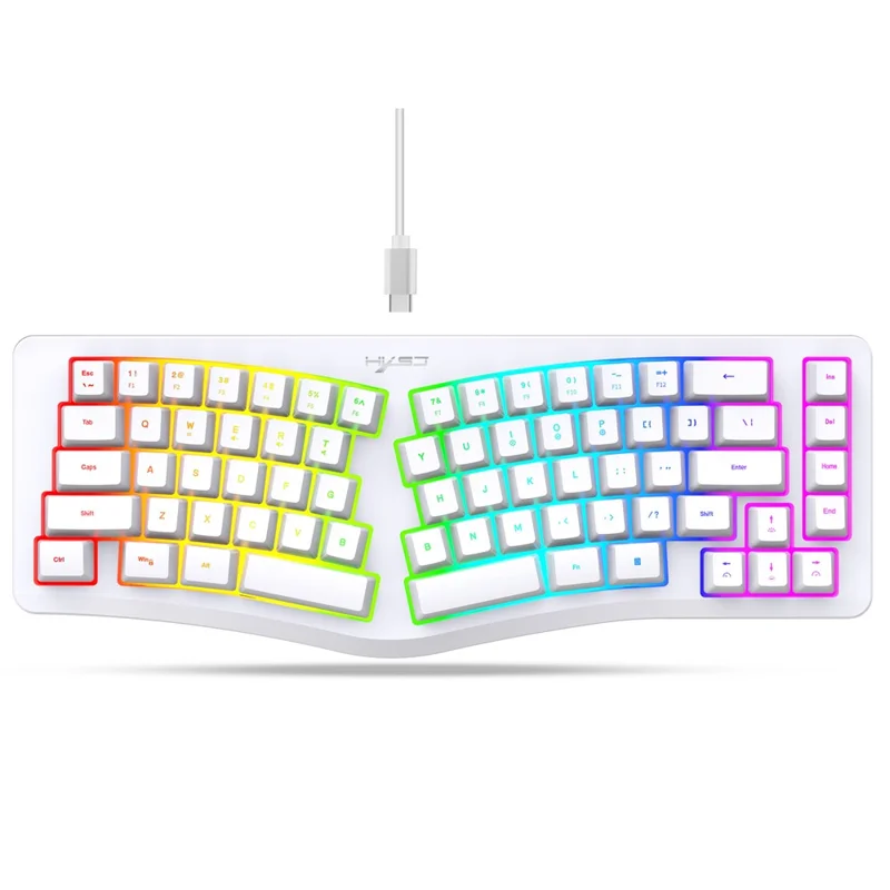 HXSJ J70 Ergonomic 69 Keys Wired Keyboard for Desktop Laptop Membrane Gaming Keyboard with RGB Backlit - White