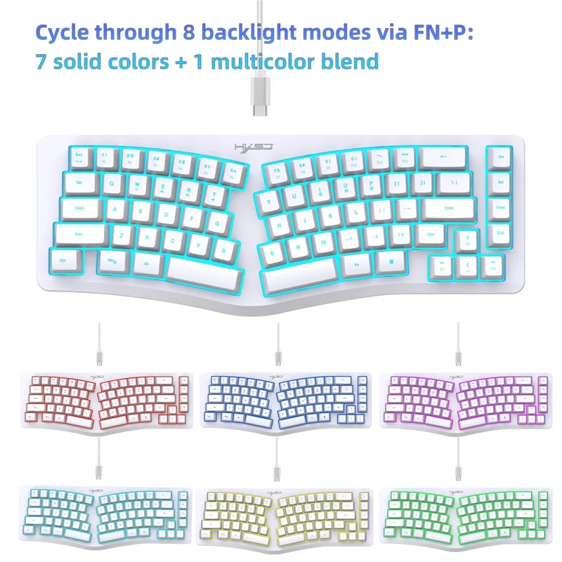HXSJ J70 Ergonomic 69 Keys Wired Keyboard for Desktop Laptop Membrane Gaming Keyboard with RGB Backlit - White