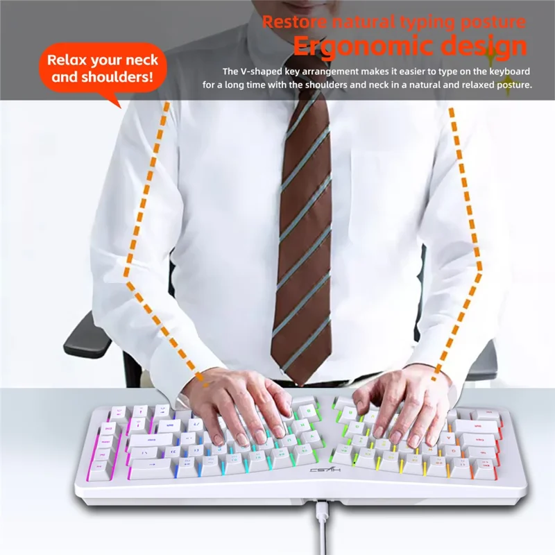 HXSJ J70 Ergonomic 69 Keys Wired Keyboard for Desktop Laptop Membrane Gaming Keyboard with RGB Backlit - White