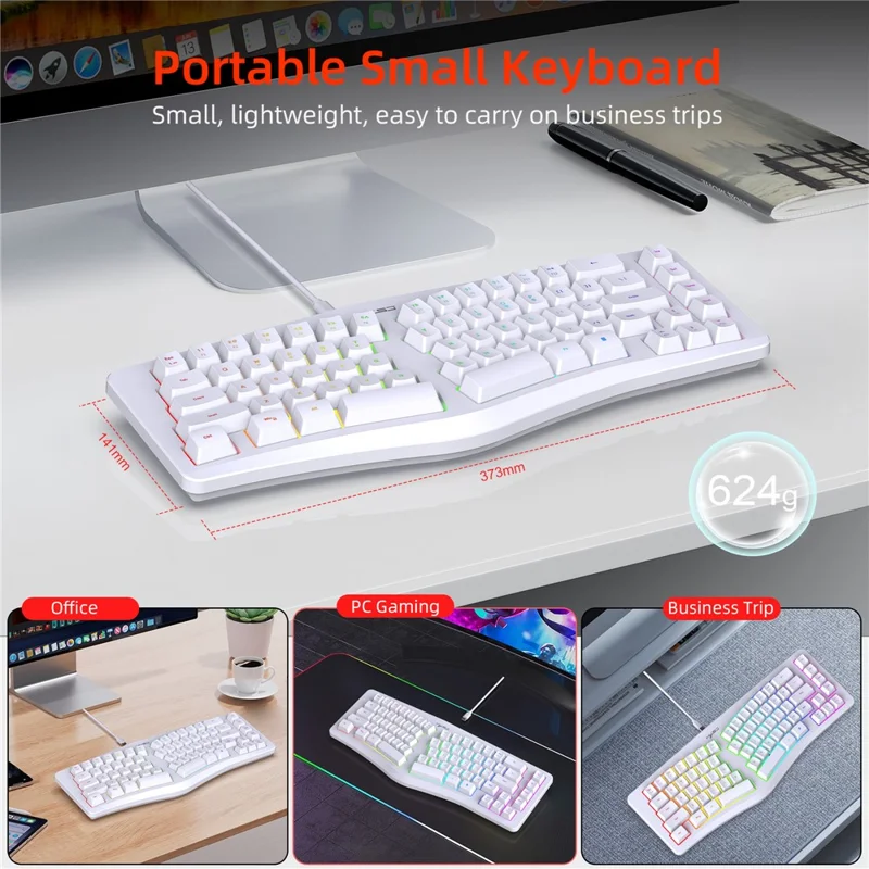 HXSJ J70 Ergonomic 69 Keys Wired Keyboard for Desktop Laptop Membrane Gaming Keyboard with RGB Backlit - White