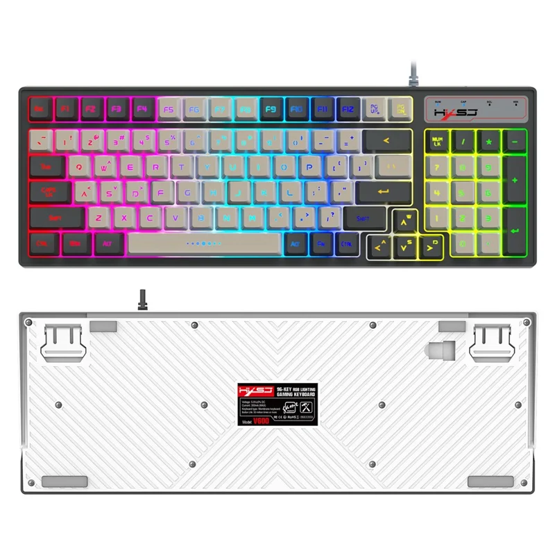 Teclado HXSJ V600B para Gaming, 96 Teclas, con Retroiluminación RGB, Membrana con Sensación Mecánica