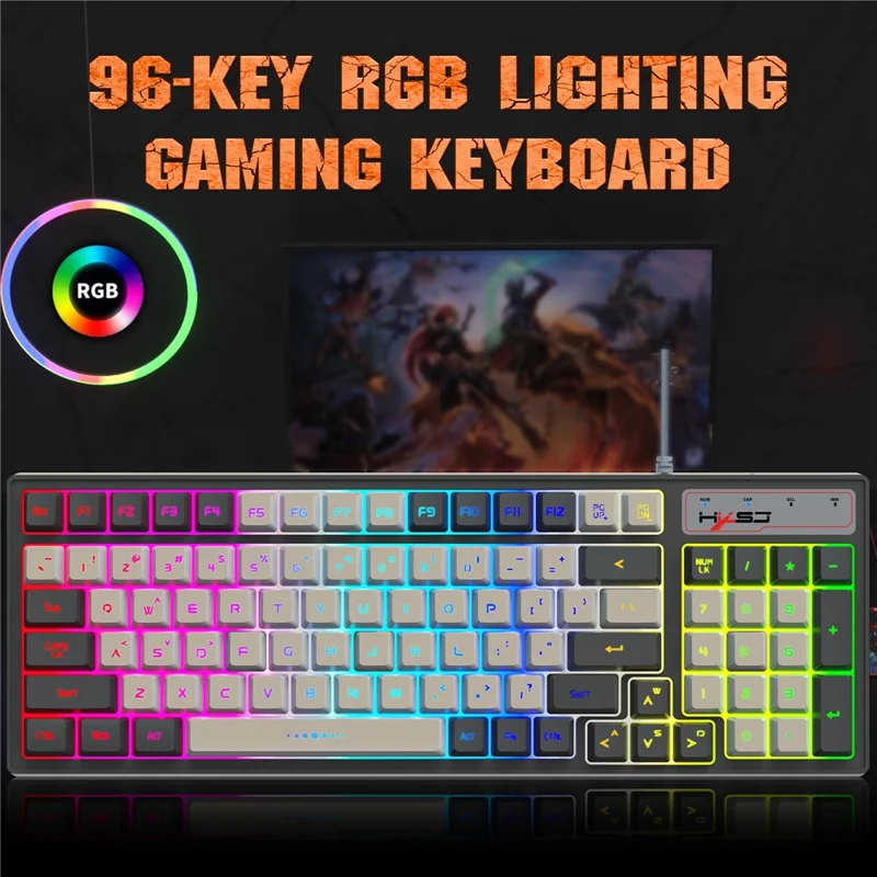 Teclado HXSJ V600B para Gaming, 96 Teclas, con Retroiluminación RGB, Membrana con Sensación Mecánica