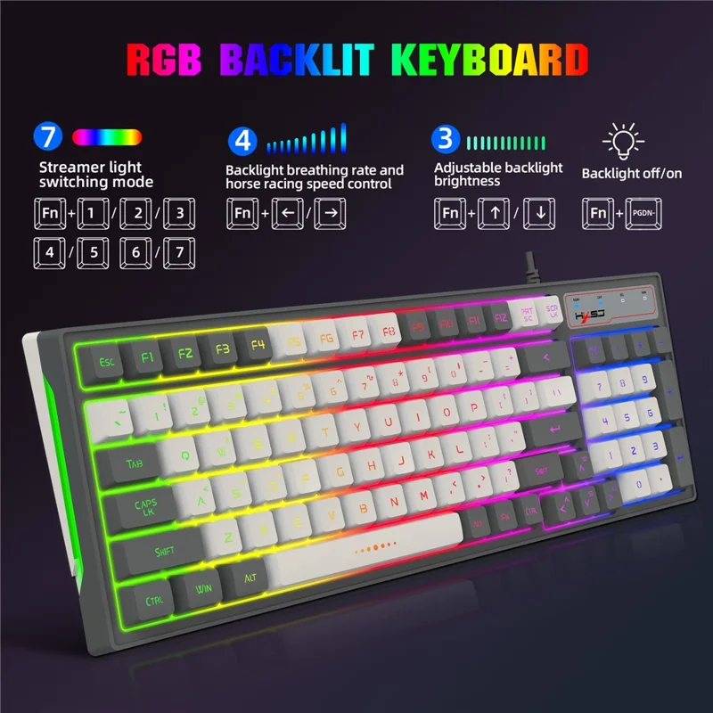 Teclado HXSJ V600B para Gaming, 96 Teclas, con Retroiluminación RGB, Membrana con Sensación Mecánica
