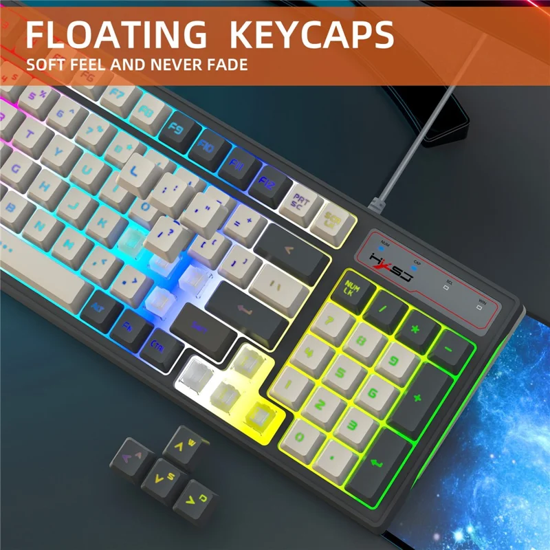 Teclado HXSJ V600B para Gaming, 96 Teclas, con Retroiluminación RGB, Membrana con Sensación Mecánica