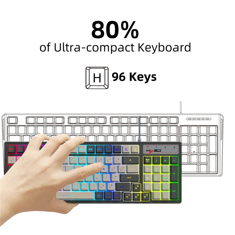Teclado HXSJ V600B para Gaming, 96 Teclas, con Retroiluminación RGB, Membrana con Sensación Mecánica