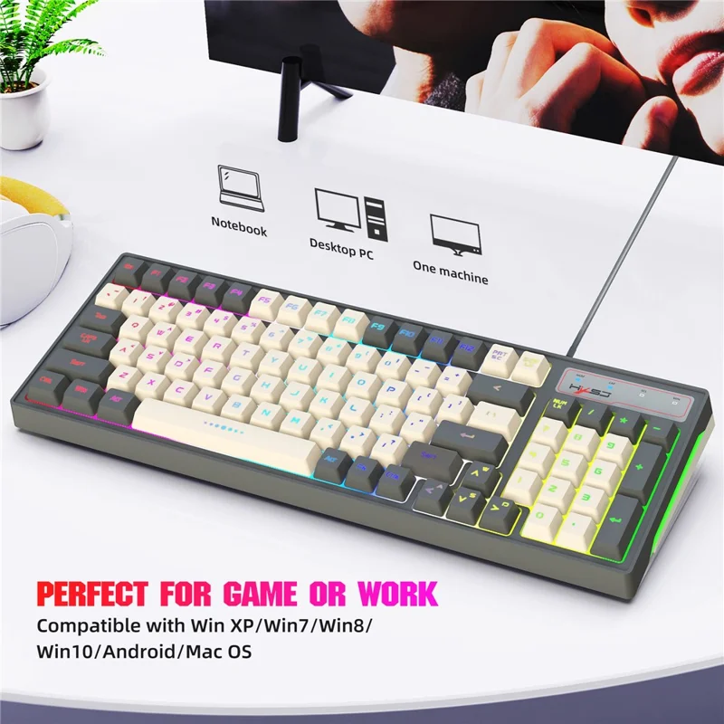 Teclado HXSJ V600B para Gaming, 96 Teclas, con Retroiluminación RGB, Membrana con Sensación Mecánica