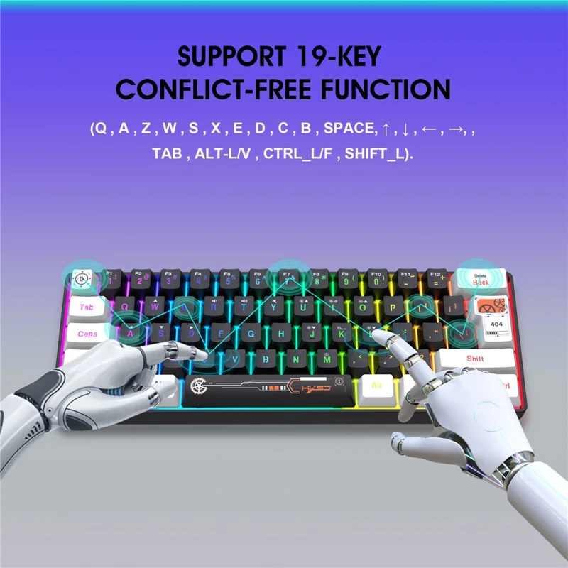 HXSJ V700 Teclado con cable de 61 teclas con retroiluminación RGB para PC / Portátil, Teclado multimedia de juego