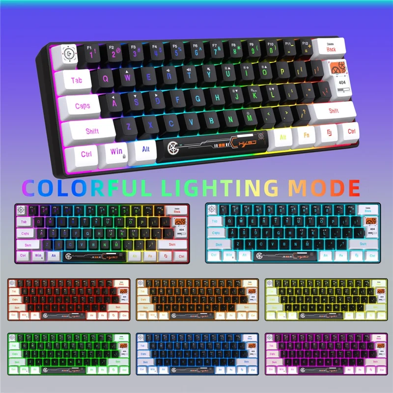 HXSJ V700 Teclado con cable de 61 teclas con retroiluminación RGB para PC / Portátil, Teclado multimedia de juego
