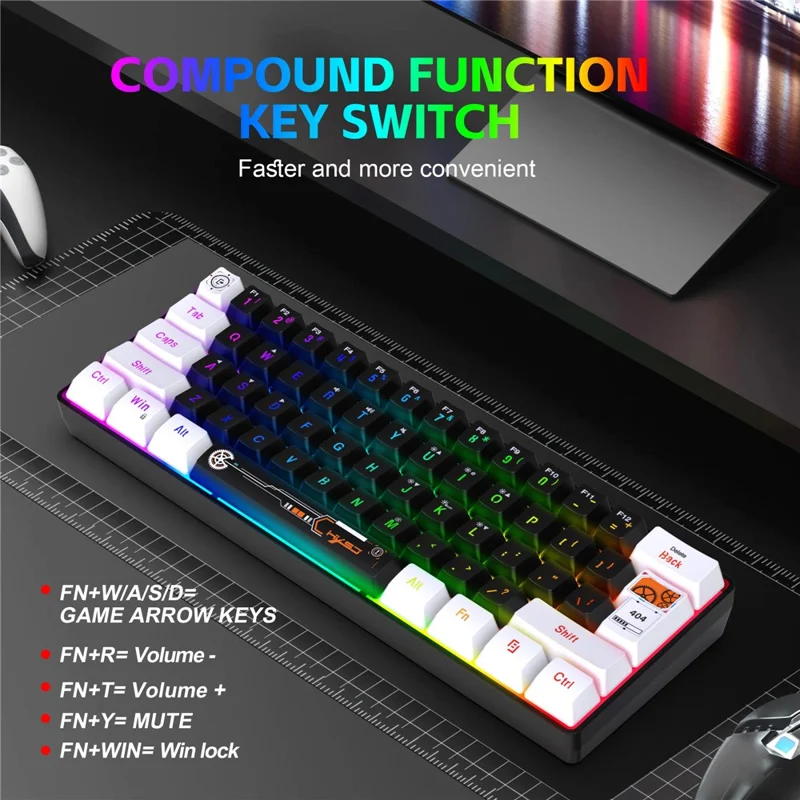 HXSJ V700 Teclado con cable de 61 teclas con retroiluminación RGB para PC / Portátil, Teclado multimedia de juego