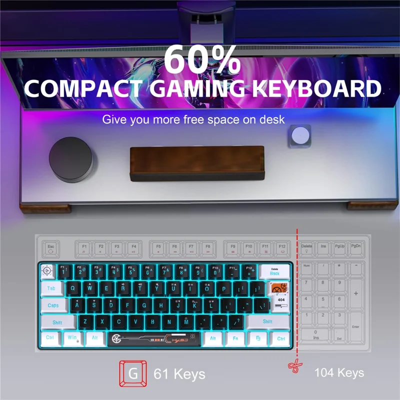 HXSJ V700 Teclado con cable de 61 teclas con retroiluminación RGB para PC / Portátil, Teclado multimedia de juego