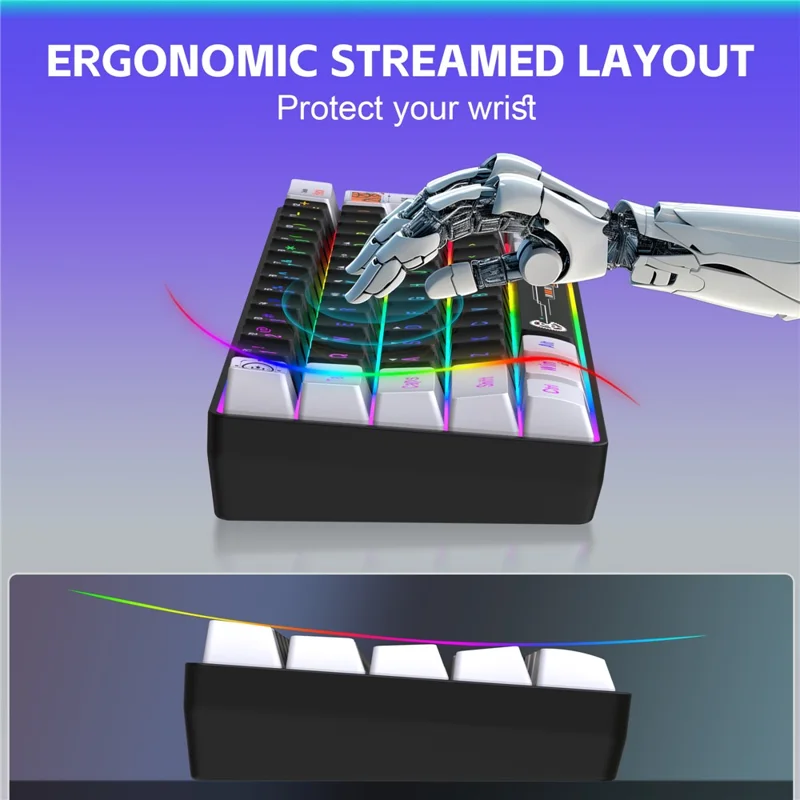 HXSJ V700 Teclado con cable de 61 teclas con retroiluminación RGB para PC / Portátil, Teclado multimedia de juego