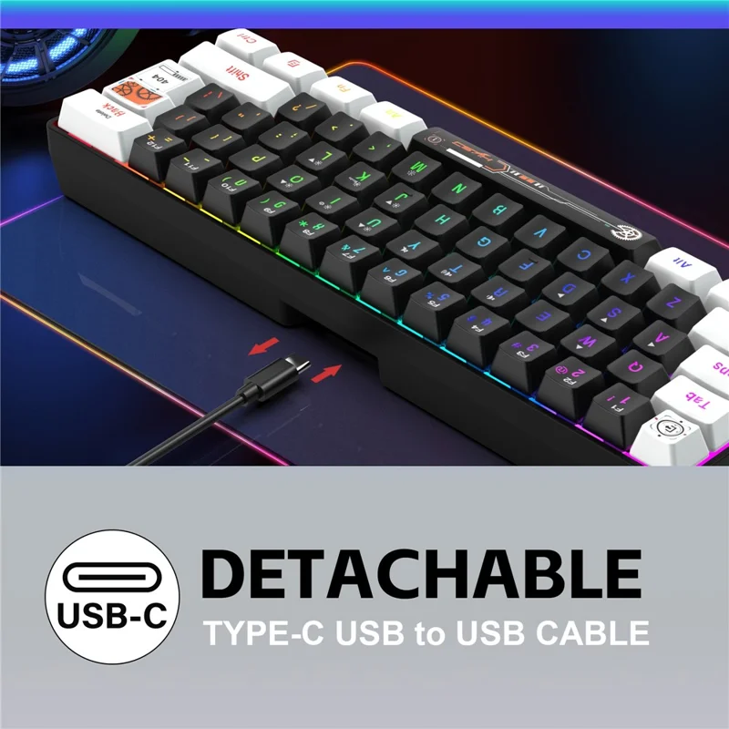 HXSJ V700 Teclado con cable de 61 teclas con retroiluminación RGB para PC / Portátil, Teclado multimedia de juego