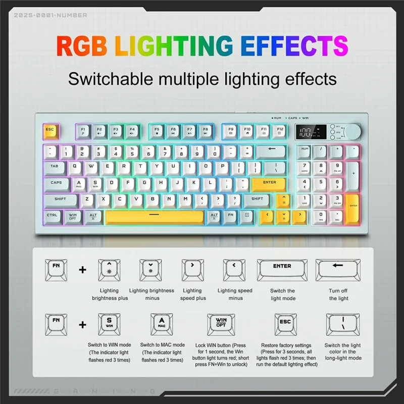 Tastiera da gioco ONIKUMA G80 con tasti a membrana wireless 2,4G / Bluetooth / Cablata, 3 modalità con retroilluminazione RGB