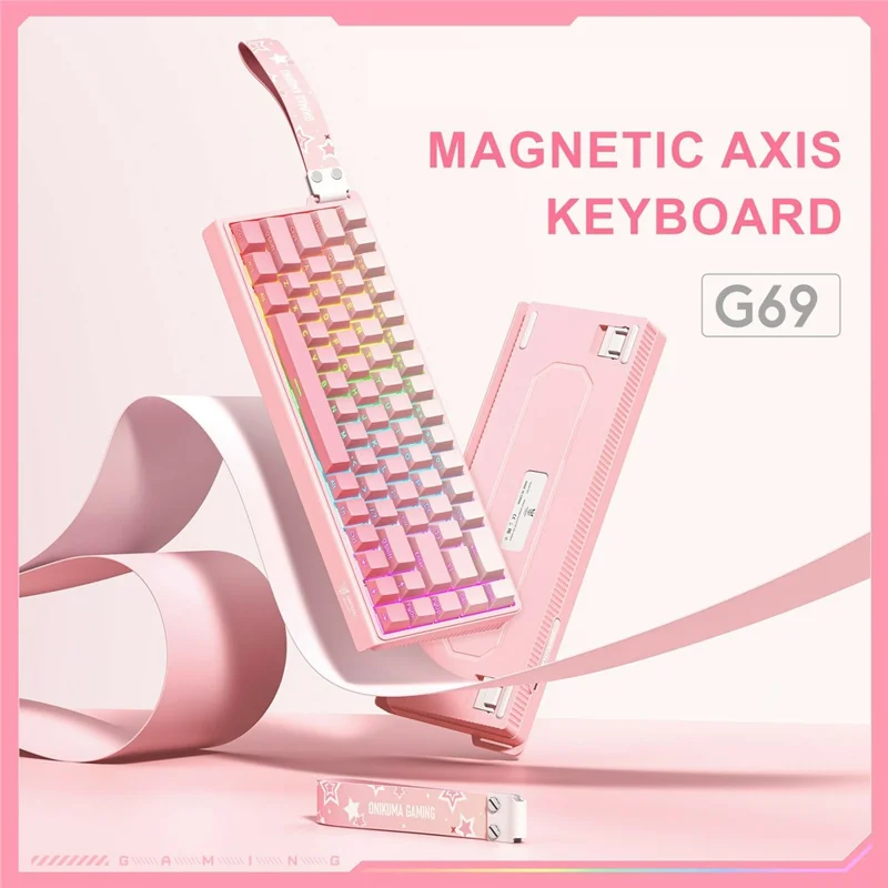 ONIKUMA G69 68 Tasti Tastiera Intercambiabile per Mac / Windows / Android Tastiera da Gioco con Asse Magnetico e Luce RGB - Rosa